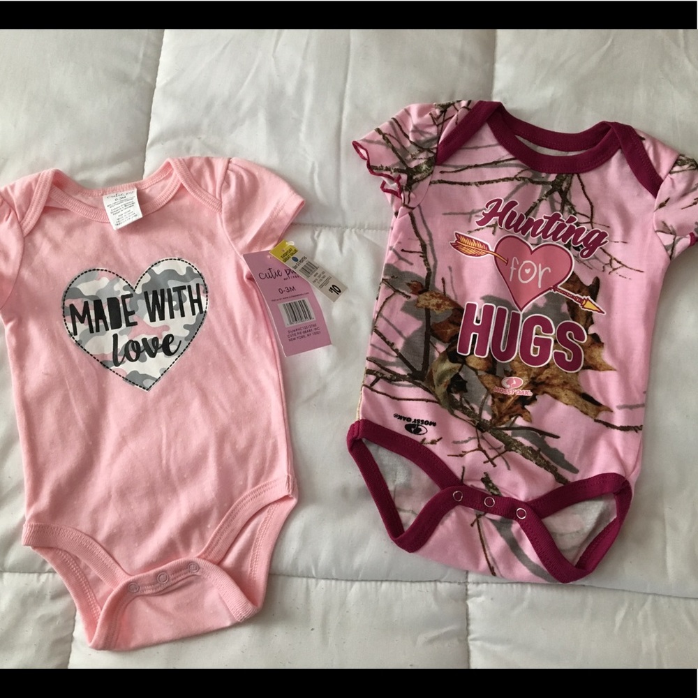 Two new Pink and Camo baby girl onesies